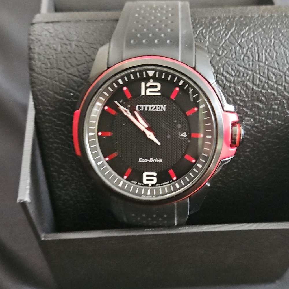 Citizen Black and Red Sporty Watch with Modern Design